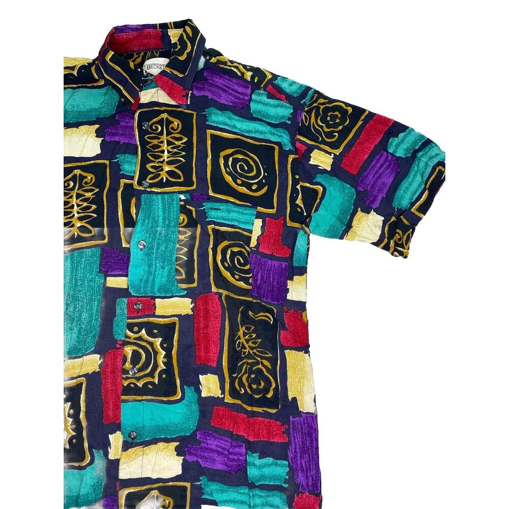 JT Beckett Shirt Mens Medium Short Sleeve Button Up 100% Rayon Soft Lightweight